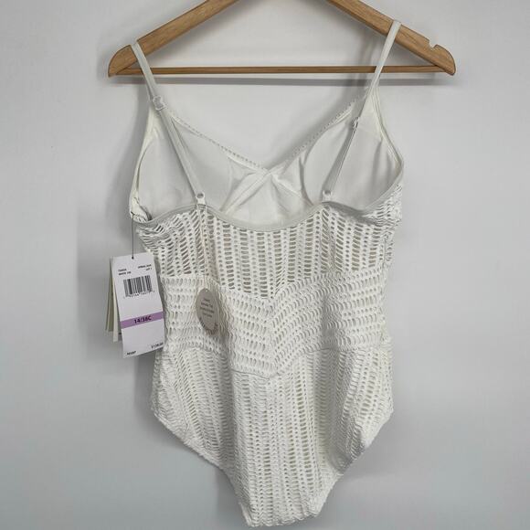 Countors Swimsuit Women 14 White Eyelet Lace Crochet Vacation One Piece Nautical - Picture 2 of 12